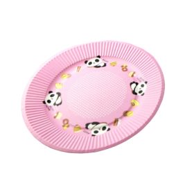10PCS Disposable Paper Plates Environmental Cake Platters 7'' Dessert Container Panda Pink