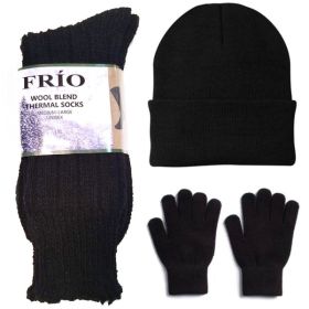 Winter Beanie Hats, Black Magic Gloves & Woolen Socks Set Case Pack 60