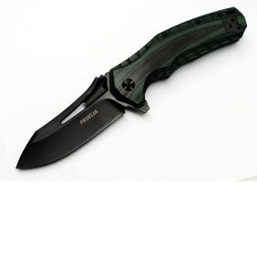 Proelia TX020 Folder 4in Black Drop Blade Green-Black G-10